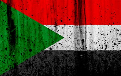 Sudanin lippu, 4k, grunge, Afrikka, Sudan, kansalliset symbolit