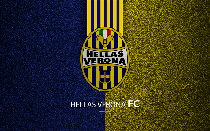 Hellas Verona FC, 4k, italiano, club de f&#250;tbol, Serie a, emblema, logotipo, textura de cuero, Verona, Italia, el Campeonato de F&#250;tbol italiano