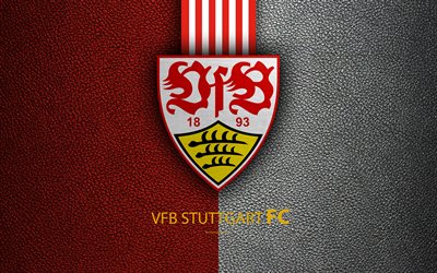 VfB Stuttgart FC, 4K, German football club, Bundesliga, leather texture, emblem, logo, Stuttgart, Germany, German Football Championships