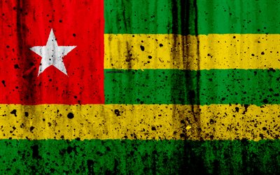 Togo bandera, 4k, el grunge, la bandera de Togo, &#193;frica, Togo, los s&#237;mbolos nacionales, la bandera nacional de Togo