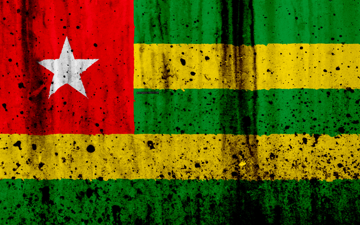 Togo, Afrika, ulusal semboller, Togo ulusal bayrağı Togo bayrağı, 4k, grunge, bayrak