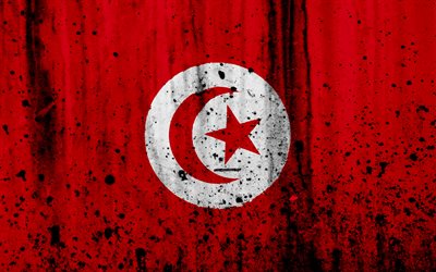 Tunisian lippu, 4k, grunge, lipun Tunisia, Afrikka, Tunisia, kansalliset symbolit, Tunisia kansallisen lipun