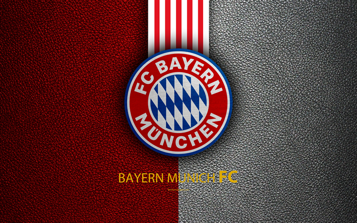 Bayern Munich FC, 4k, German football club, Bundesliga, leather texture, emblem, Bayern logo, Munich, Germany, German Football Championships