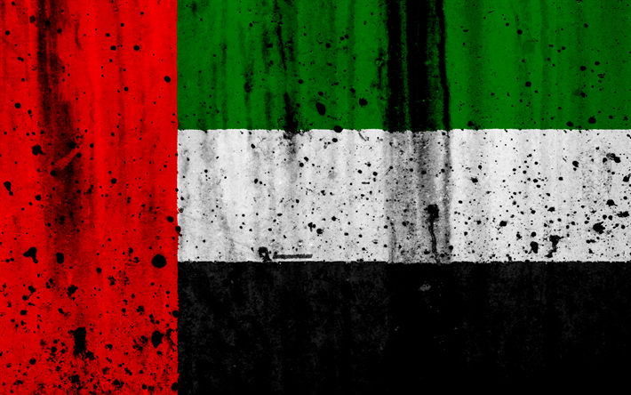 UAE flagga, 4k, grunge, flagga av UAE, Asien, F&#246;renade ARABEMIRATEN, nationella symboler, F&#246;renade Arabemiraten