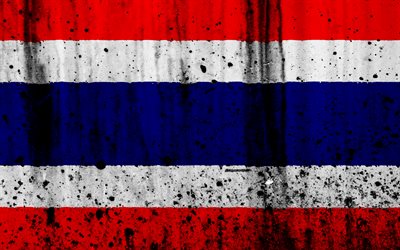 Tailand&#233;s de la bandera, 4k, el grunge, la bandera de Tailandia, Asia, Tailandia, los s&#237;mbolos nacionales, Tailandia bandera nacional