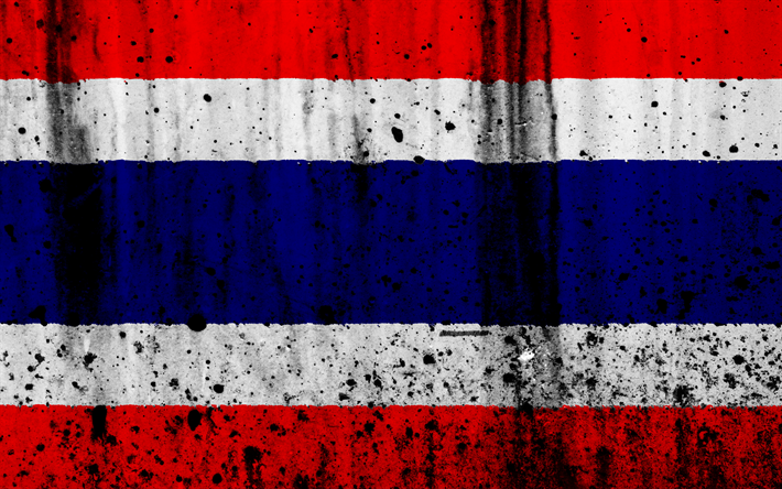 Thai flag, 4k, grunge, bandiera della Thailandia, Asia, Tailandia, simboli nazionali, Thailandia bandiera nazionale