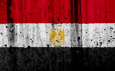 Mısır bayrağı, 4k, grunge, Mısır, Afrika bayrak, ulusal semboller, Mısır ulusal bayrak