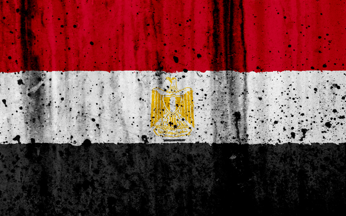 Egyptisk flagga, 4k, grunge, flaggan i Egypten, Afrika, Egypten, nationella symboler, Egyptens flagga