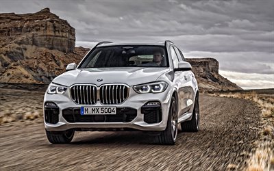 2019, BMW X5, xDrive45e iPerformance, front view, exterior, white luxury SUV, new white X5, german cars, BMW