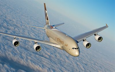 Airbus A380, Etihad Airways, matkustajakone, air travel, modernit lentokoneet, Airbus