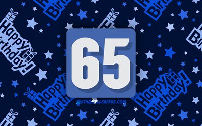 4k, Happy 65 Years Birthday, blue abstract background, Birthday Party, minimal, 65th Birthday, Happy 65th birthday, artwork, Birthday concept, 65th Birthday Party