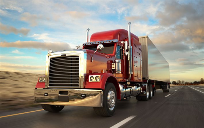 Peterbilt, الشاحنة الحمراء, النقل بالشاحنات المفاهيم, شاحنة 3d, تسليم البضائع, نموذج 389, تسليم المفاهيم