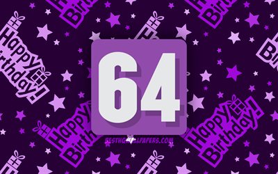 4k, 嬉しい64歳の誕生日, 紫抽象的背景, 誕生パーティー, 最小限の, 64歳の誕生日, 誕生日プ, 第64回誕生パーティー