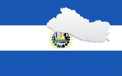 Silhouette de la carte du Salvador, Drapeau du Salvador, Silhouette sur le drapeau, El Salvador, Silhouette de la carte 3d du Salvador, Carte 3D du Salvador