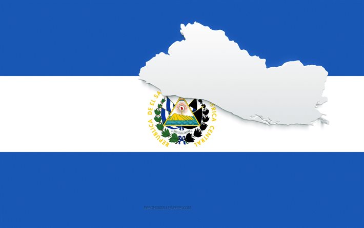 El Salvador kartta siluetti, Lippu El Salvador, siluetti lippu, El Salvador, 3d El Salvador kartta siluetti, El Salvador lippu, El Salvador 3d kartta