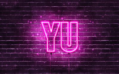 Buon Compleanno Yu, 4k, luci al neon rosa, nome Yu, creativo, Compleanno Yu, nomi femminili giapponesi popolari, foto con nome Yu, Yu