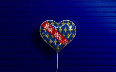 I Love La Marche, 4k, realistic balloons, blue wooden background, Day of La Marche, french provinces, flag of La Marche, France, balloon with flag, Provinces of France, La Marche flag, La Marche