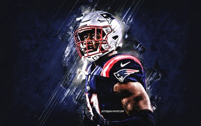 Jonnu Smith, New England Patriots, NFL, American football, blue stone background, grunge art, National Football League, USA