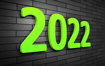 2022 lime 3D digits, 4k, gray brickwall, 2022 business concepts, Happy New Year 2022, creative, 2022 new year, 2022 year digits, 2022 concepts, 2022 on gray background