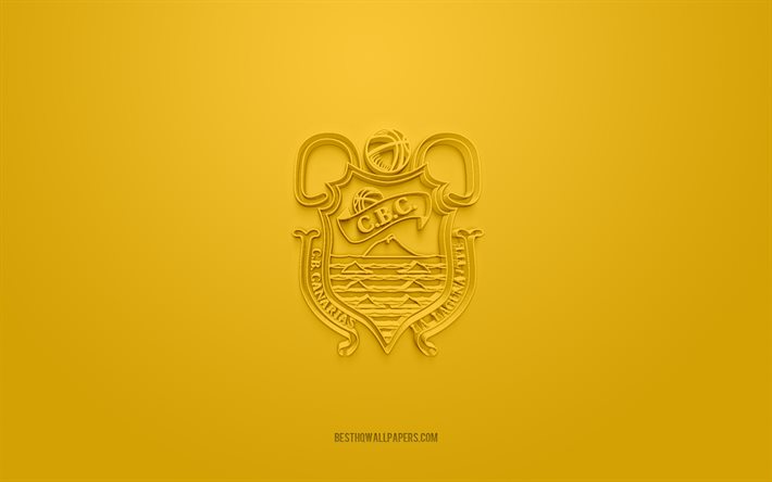 CB 1939 Canarias, yaratıcı 3D logo, sarı arka plan, İspanyol basketbol takımı, Liga ACB, Tenerife, İspanya, 3d sanat, basketbol, CB 1939 Canarias 3d logo