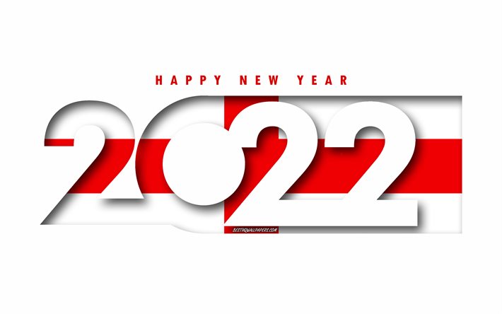 Feliz Ano Novo 2022 Inglaterra, fundo branco, Inglaterra 2022, Inglaterra 2022 Ano Novo, 2022 conceitos, Inglaterra, Bandeira da Inglaterra