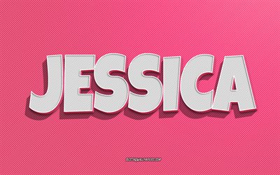 Jessica, vaaleanpunaiset viivat tausta, taustakuvat nimill&#228;, Jessica nimi, naisten nimet, Jessica onnittelukortti, viivapiirros, kuva Jessica nimell&#228;
