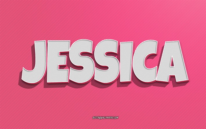 Jessica, fond de lignes roses, fonds d&#39;&#233;cran avec des noms, nom de Jessica, noms f&#233;minins, carte de voeux Jessica, dessin au trait, photo avec le nom de Jessica