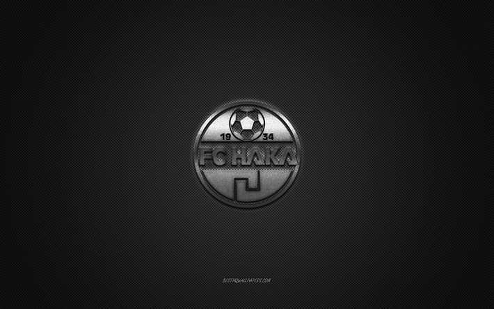 FC Haka, Finnish football club, silver logo, gray carbon fiber background, Veikkausliiga, football, Valkeakoski, Finland, FC Haka logo