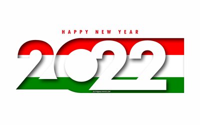 Felice Anno Nuovo 2022 Ungheria, sfondo bianco, Ungheria 2022, Ungheria 2022 Anno nuovo, 2022 concetti, Ungheria, Bandiera dell&#39;Ungheria