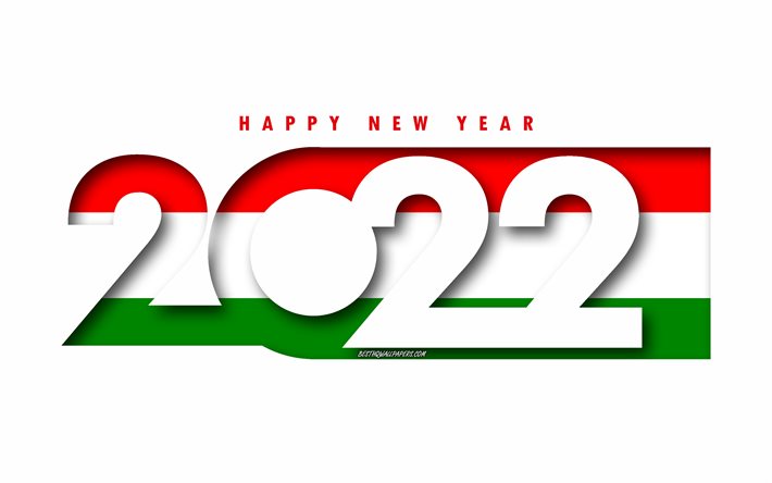 Hyv&#228;&#228; uutta vuotta 2022 Unkari, valkoinen tausta, Unkari 2022, Unkari 2022 Uusi vuosi, 2022 konseptit, Unkari, Unkarin lippu