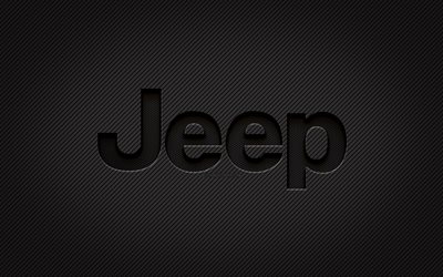 Jeep carbon logo, 4k, grunge art, carbon background, creative, Jeep black logo, cars brands, Jeep logo, Jeep