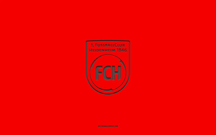 1FCハイデンハイム, 赤い背景, ドイツのサッカーチーム, 1FCハイデンハイムエンブレム, ブンデスリーガ2, ドイツ, サッカー, 1FCハイデンハイムのロゴ