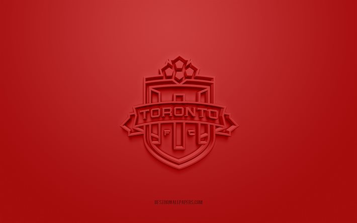 トロントFCII, クリエイティブな3Dロゴ, バーガンディの背景, カナダのサッカーチーム, USLリーグ1, トロント, カナダ, 3Dアート, サッカー, トロントFCII3dロゴ