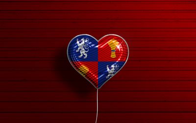 Jag Älskar Guyenne, 4k, realistiska ballonger, röd trä bakgrund, Guyennes dag, franska provinser, flagga Guyenne, Frankrike, ballong med flagga, Provinser i Frankrike, Guyenne flagga, Guyenne
