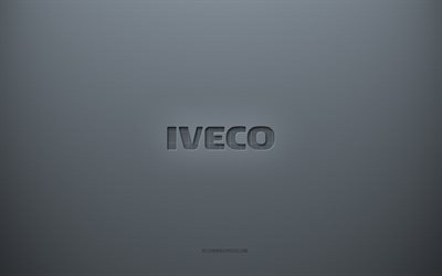 شعار Iveco, الخلفية الرمادية الإبداعية, نسيج ورقة رمادية, إيفيكو, خلفية رمادية, شعار Iveco 3D