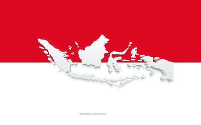 Silhouette de carte de l&#39;Indon&#233;sie, Drapeau de l&#39;Indon&#233;sie, silhouette sur le drapeau, Indon&#233;sie, silhouette de carte 3d de l&#39;Indon&#233;sie, drapeau de l&#39;Indon&#233;sie, carte 3d de l&#39;Indon&#233;sie