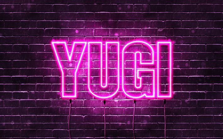Happy Birthday Yugi, 4k, pink neon lights, Yugi name, creative, Yugi Happy Birthday, Yugi Birthday, popular japanese female names, picture with Yugi name, Yugi