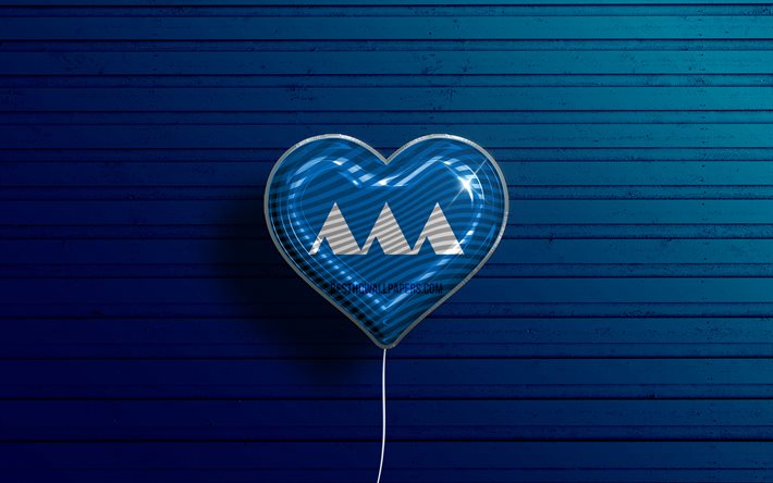 I Love Yamagata, 4k, realistic balloons, blue wooden background, Day of Yamagata, japaenese prefectures, flag of Yamagata, Japan, balloon with flag, Prefectures of Japan, Yamagata flag, Yamagata