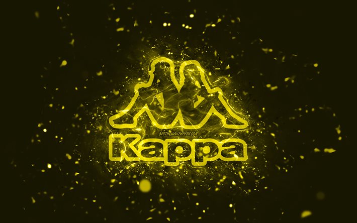 Logo jaune Kappa, 4k, n&#233;ons jaunes, cr&#233;atif, fond abstrait jaune, logo Kappa, marques, Kappa