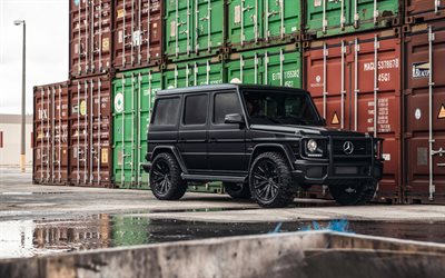 Mercedes-Benz G63 AMG, front view, tuning G-class, matte black G63, tuning G63, German cars, brutal SUV, Mercedes-Benz