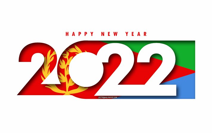 Gott Nytt &#197;r 2022 Eritrea, vit bakgrund, Eritrea 2022, Eritrea 2022 Ny&#229;r, 2022 koncept, Eritrea, Eritreas flagga