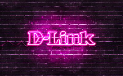 Logotipo roxo da D-Link, 4k, parede de tijolos roxa, logotipo da D-Link, marcas, logotipo de n&#233;on da D-Link, D-Link