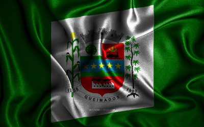 Bandiera Queimados, 4k, bandiere ondulate di seta, citt&#224; brasiliane, Giorno di Queimados, Bandiera di Ilheus, bandiere in tessuto, arte 3D, Queimados, citt&#224; del Brasile, bandiera Queimados 3D
