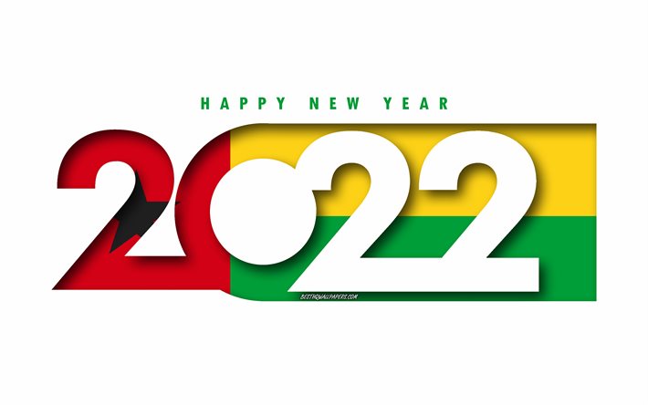 Feliz Ano Novo 2022 Guin&#233;-Bissau, fundo branco, Guin&#233;-Bissau 2022, Guin&#233;-Bissau 2022 Ano Novo, 2022 conceitos, Guin&#233;-Bissau, Bandeira da Guin&#233;-Bissau