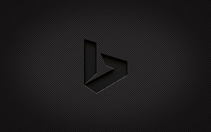 Logo carbone Bing, 4k, art grunge, fond carbone, cr&#233;atif, logo noir Bing, marques, logo Bing, Bing