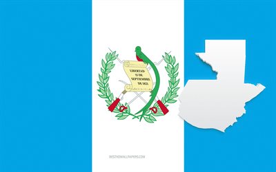 Silhouette de carte du Guatemala, drapeau du Guatemala, silhouette sur le drapeau, Guatemala, silhouette de carte du Guatemala 3d, carte 3d du Guatemala