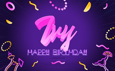 Happy Birthday Ivy, 4k, Purple Party Background, Ivy, creative art, Happy Ivy birthday, Ivy name, Ivy Birthday, Birthday Party Background