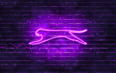 Slazenger violetti logo, 4k, violetti tiiliseinä, Slazenger logo, tuotemerkit, Slazenger neon logo, Slazenger