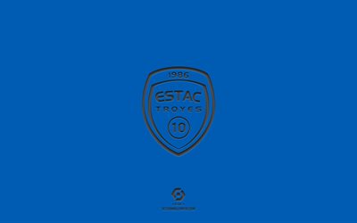 ES Troyes AC, sfondo blu, squadra di calcio francese, ES Troyes AC emblema, Ligue 1, Troyes, Francia, calcio, ES Troyes AC logo