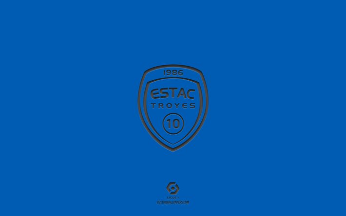 ES Troyes AC, bl&#229; bakgrund, franskt fotbollslag, ES Troyes AC emblem, Ligue 1, Troyes, Frankrike, fotboll, ES Troyes AC logotyp